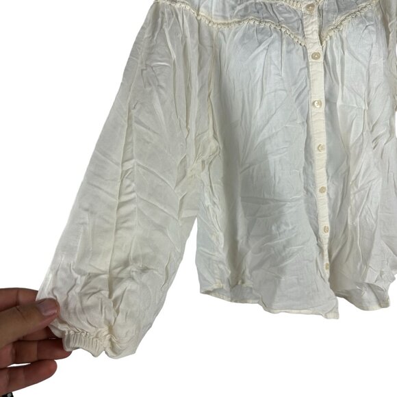 Old Navy Women's Vintage-Inspired Button-Up Blouse Cream Size M - Picture 3 of 7